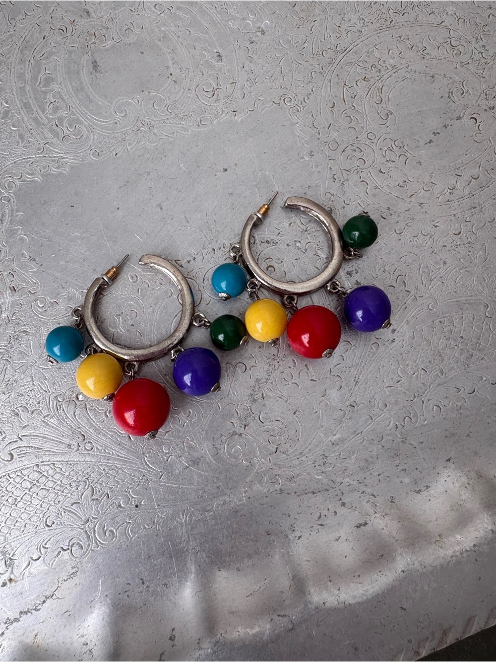 Vintage Multicolor Bead Hoop Earrings - Colorful Dangle Hoops